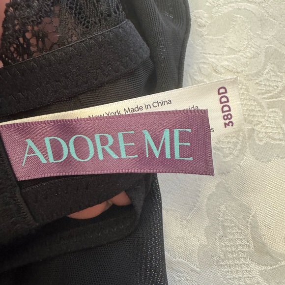 Adore Me Babydoll Neglige Black Size 38DDD Chiffon Sheer Lace Underwire Sexy New - Picture 7 of 10